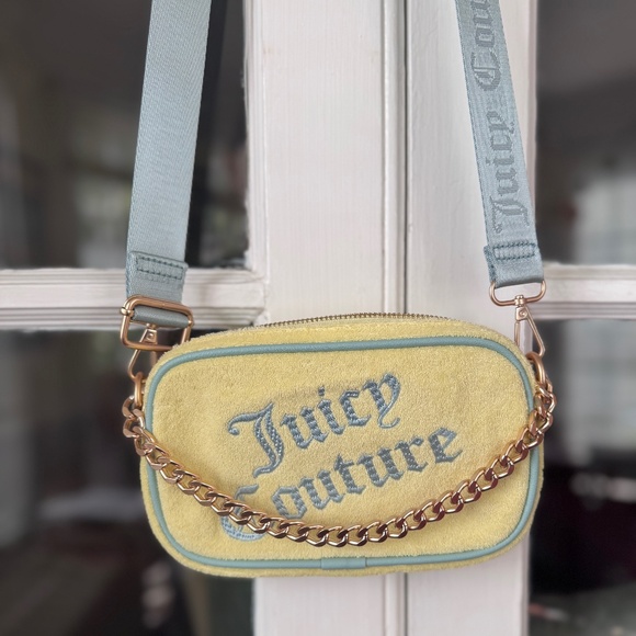 NWOT Juicy Couture Yellow & Blue Crossbody Bag Terri-cloth & small teal Pouch - Picture 2 of 10